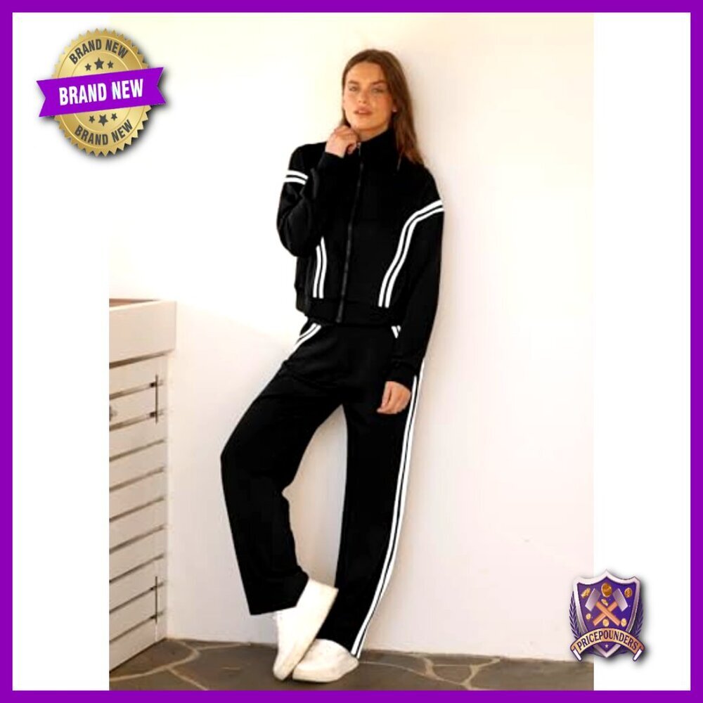Soft Tracksuit Set with Zip Hoodie and Wide Leg Sweatpants, Pockets - Picture 3 of 7
